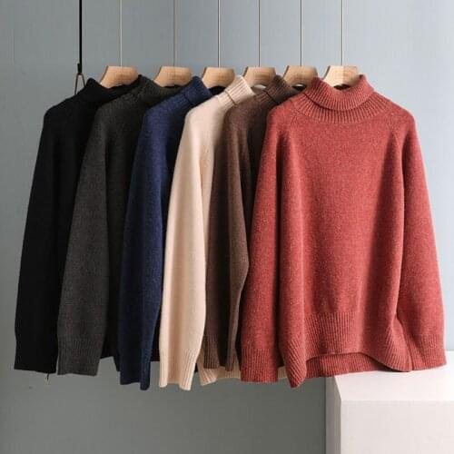 Womens Wool Sweater Autumn Winter Turtlenecks Casual Loose Oversized Lady Sweaters Warm Knitted Pullover Tops Pull Femme