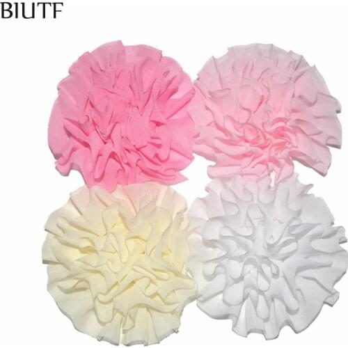 20pcs/lot 3 inch Ruffled Fabric Chiffon Flower With/Without Clip Girl Lovely Headwear Accessories TH259