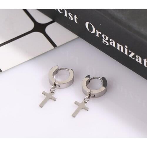 1 pair of titanium steel personalized cross ear clip hand-polished earrings