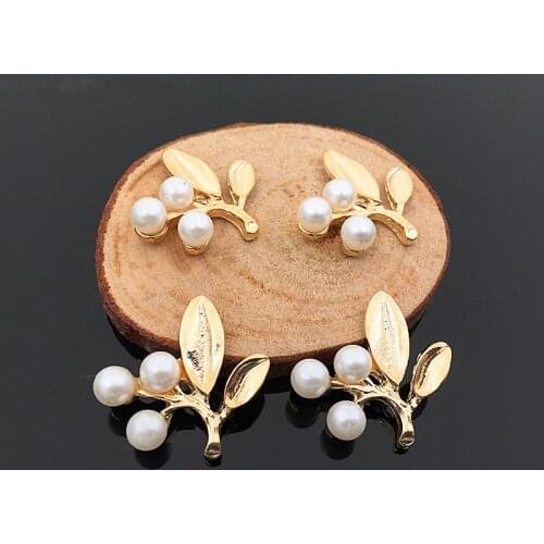 10Pcs/Lot 21*22mm Metal With Imitation Pearls Leaf Handmade Craft Jewelry Making Components Diy Hair Jewelry Accessories