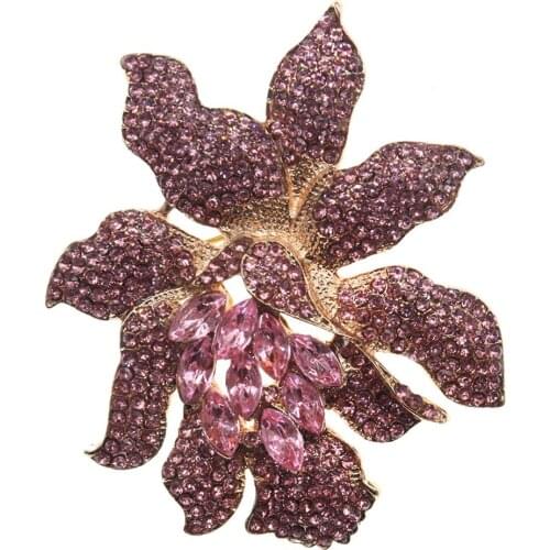 100pcs/lot Classic Crystal Rhinestone Large Flowers Orchid Brooch Pins Woman Jewelry