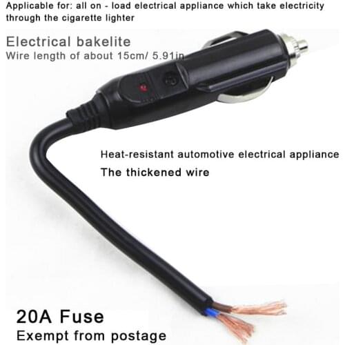 12V/ 24V Cigarette Lighter Plug Male Auto Electric Appliances Cigarette Lighter Plug With Indicator Light Inside 20A