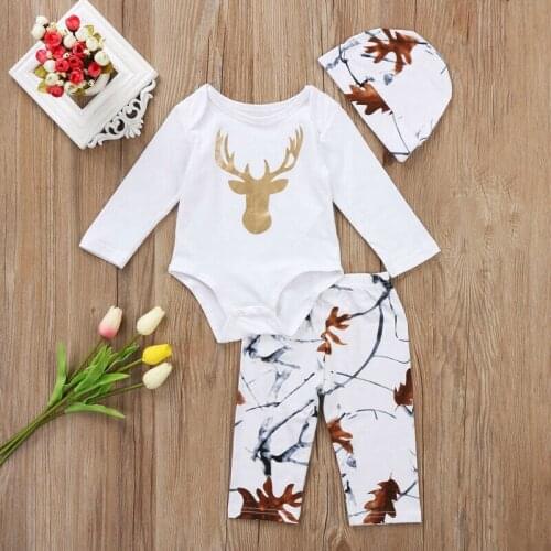 Fashion Toddler Kid Baby Girls Boys Long Sleeve Romper Cartoon Pattern Pants Headband 3Pcs Outfits 0-24M