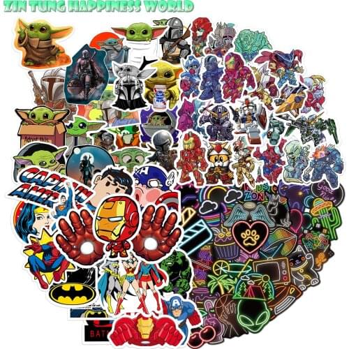 50pc Mix Super Hero Gundam Babe Yo Daer Starwares Neon Stickerset Waterproof Stickers for Skateboard Luggage Laptop Kids Toy DIY