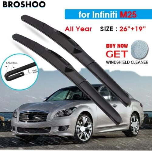 Car Wiper Blade For Infiniti m25 26"+19" All year Auto Windscreen Windshield Wipers Blades Window Wash Fit U Hook Arms