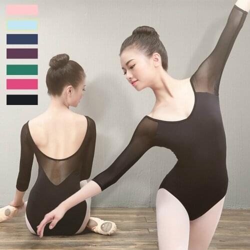 Girls Adult Ballet Leotards Sexy Dance Wear Black Mesh Long Sleeve Gymnastics Leotard For Women