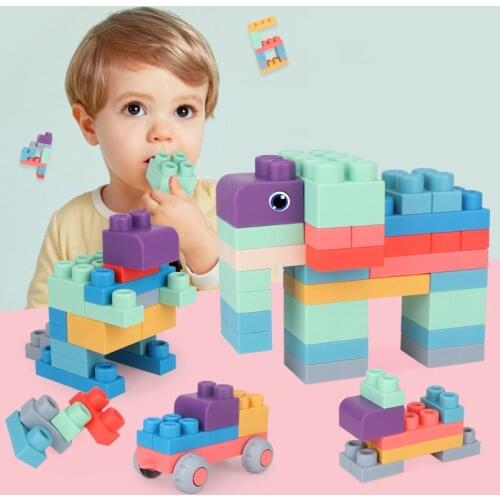 Childrens Soft Plastic Building Block Big Particles Can Chew Babys Assembled toys Kids Hands-on Thinking Training Game