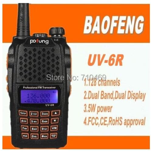 DHL Freeshippi+2pcs/lot New Dual Band Two Way Radio baofeng UV 6R 5W 128CH UHF VHF FM VOX Pofung UV-6R radio update baofeng uv5r