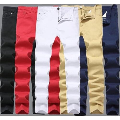 Solid black/Khaki/white four seasons Casual men jeans Pants Men 100% Cotton Slim Fit Fashion Trousers Male Clothing Plus Size