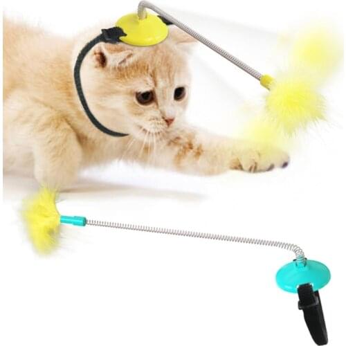 Interactive Cat Stick Toy Indoor Cat Toys with Suction Cup Cat Spring Tumbler Toy with Feather Soft Toys Pet Cat Supplies