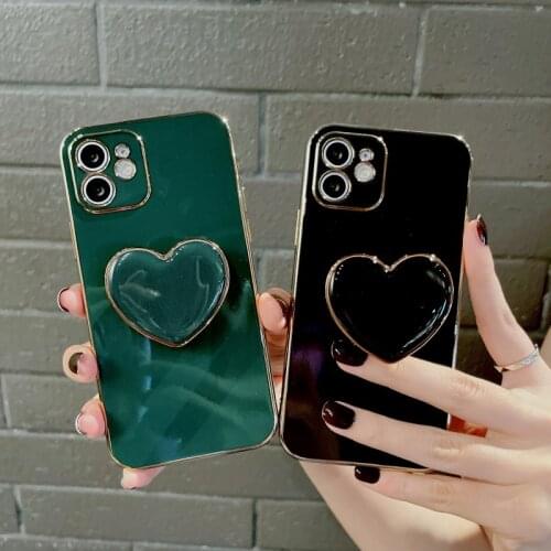 Korea Sweet Heart 3D Holder Gold Plating Phone Case For iphone 12 Pro Max MiNi 11 Pro X XS XR 6 S 7 8 Plus 12Pro SE 2020 Cover