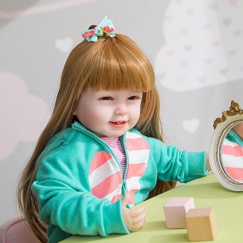 22inch Cute Simulation Princess Doll Soft Silicone Reborn Baby Realistic Boneca Bebe Long Hair Toddlers Girls Toys Brinquedos
