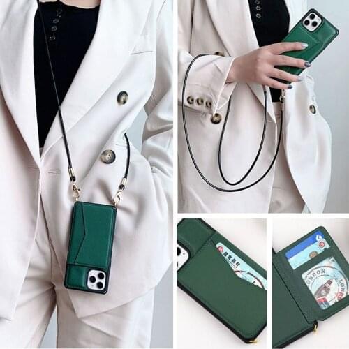 Crossbody Genuine Leather Square Phone Case For iPhone 11 12 Pro Max X XS XR 7 8 Plus SE 2020 Shoulder Strap Card Holder Cover
