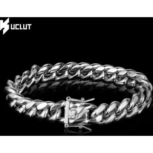 Mens Bracelets Stainless Steel Curb Cuban Link Chain Silver Color Black Gold Bracelet Men Women Jewelry Gift 7-8"