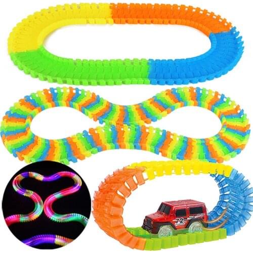 55-300pcs DIY Assembly Racing Tracks Set Glowing in the Dark Flexible Railway Car Toys Educational Toys for Children Gift
