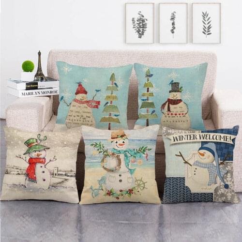 45cm*45cm cartoon Snowman design linen/cotton throw pillow covers couch cushion cover home decor pillow