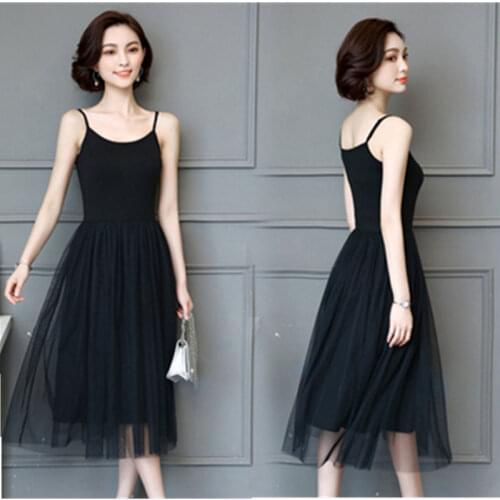 Sexy Black Party Dress Women Elegant Halter Spliced Mesh A-Line Dresses Ladies Spaghetti Strap Fashion Dress Vestidos Y826