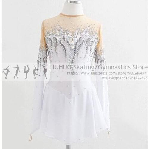 Adult Ice Skating Dress Girls White Splice Performance Figure Skating Dance Costumes Rhythmic Skating Ballet Dress