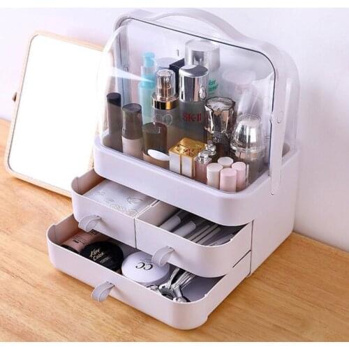 Portable Cosmetic Box 3 Layers Drawer Makeup Tools Organizer Water-proof 70% Space Save Skin Care Product Finishing Container
