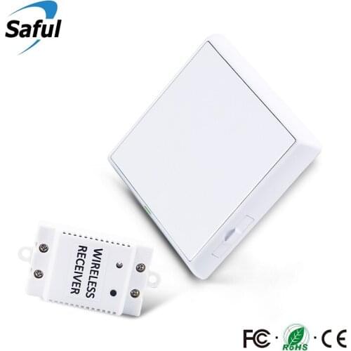 Saful 433MHz White Wireless Remote Control Switch 1 Gang 1 Way Push button Switch Waterproof Wall Switch For Smart Home Light