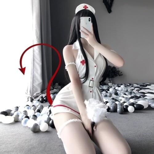 Sexy Lingerie Deep V Halter Nurse Short Skirt Uniform Set Erotic Cosplay Costume Women Mini Dress White Black