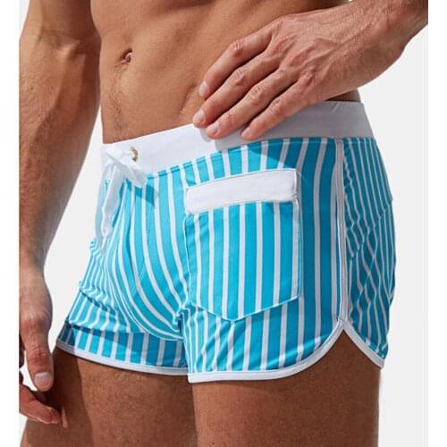Lining Stripes Elastic Waist Drawstring Swim Shorts Swim Trucks Swimwear for Surfing