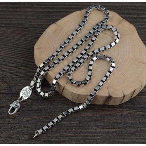 New S925 pure silver jewelry vintage Thai silver necklace for men and women thick square box chain 925 silver mens necklace