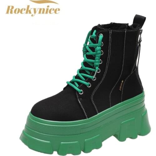 2021 Autumn Women Chunky Ankle Boots Casual Short Boots Womens 8cm High Heels Wedge Boots Shoes Woman Winter Platform Sneakers