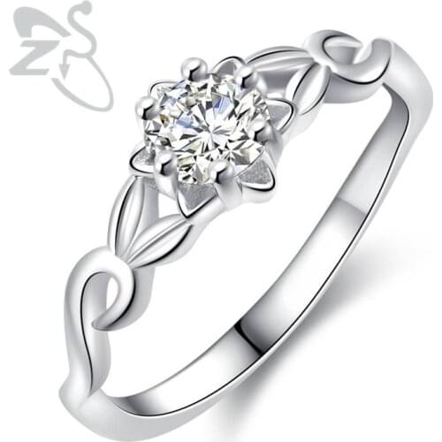 ZS Silver Color Rings Crystal Flower Vine Leaf Design Rings For Women Vintage Statement Jewelry Femme