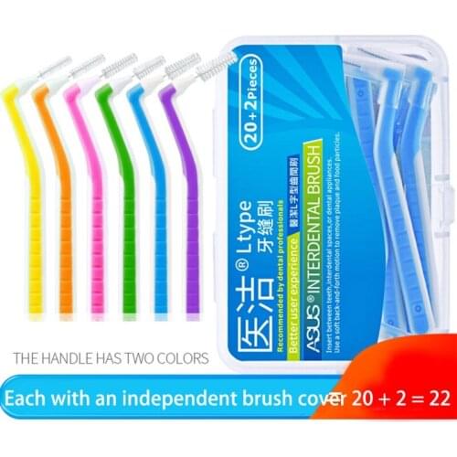 20+2 Pcs L Shaped Interdental Brush Dental Floss Interdental Cleaners Orthodontic Dental Teeth Brush Oral Hygiene Tool Toothpick