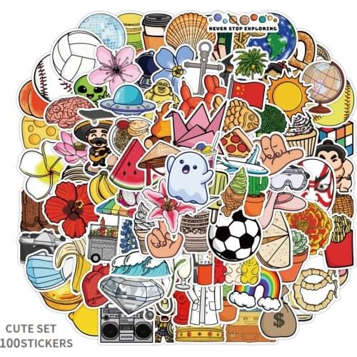 100PCS Cartoon Small Fresh Mixed Plant Stickers Computer Water Cup Luggage Waterproof Graffiti Helmet Sticker Decoration