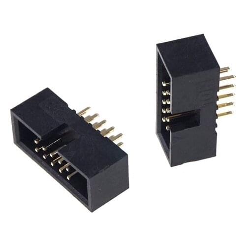 20 Pcs 0.050" 1.27 MM 2x5 Pin 10 Positions IDC Male Box Header Dual Row Through Hole Shrouded Rows Space 1.27MM for IDC Socket