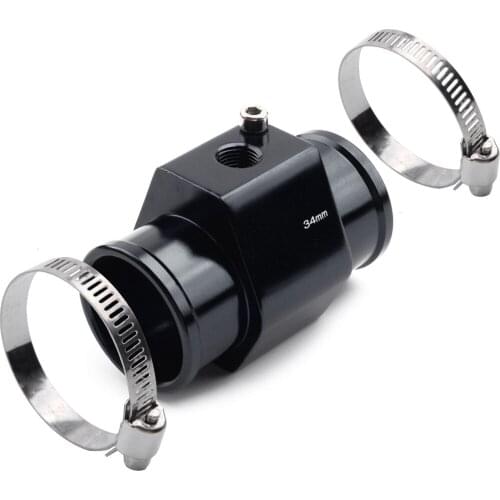 34mm Black Car Aluminum Alloy Water Temp Temperature Joint Pipe Sensor Gauge Radiator Hose Adapter With Clamps