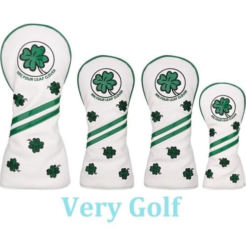 4pcs/set Four Leaf Clover White Leather Golf Club Driver Fairway Wood Hybrid Head Covers 1 3 5 UT Covers