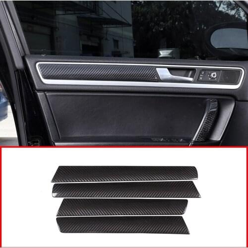 4pcs Real Carbon Fiber Material For VW Volkswagen Touareg Car Inner Door Decoration Panel Cover Trim Accessories