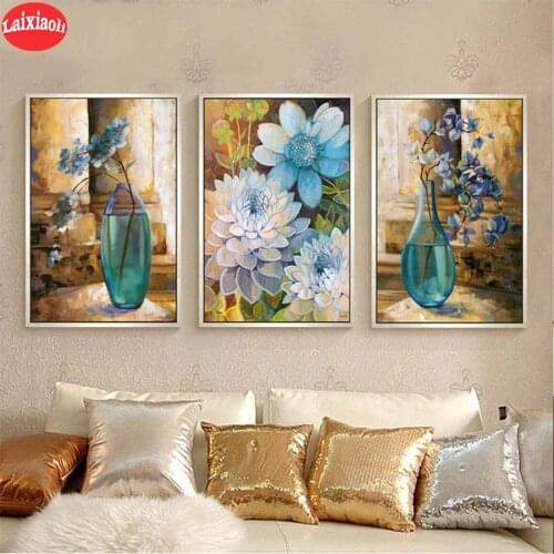 5d diamond painting Retro art, creative flowers diy full square drill diamond embroidery view DIY rhinestone painting home3pcs