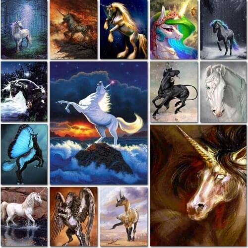 5d full square embroidery Cross stitch Animal horse unicorn landscape color fantasy Mosaic home decor Paintings diamond painting