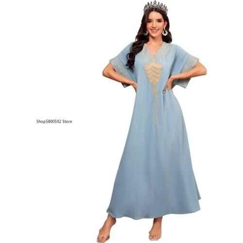 African Dresses Women Dubai Abayas Modest Maxi Dress Moroccan Short Sleeve Muslim Kaftan Islamic Abaya Africa Clothing