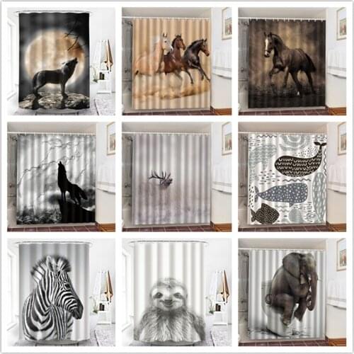 Black And White Animal Printing Bath Curtains Screaming Wolf Bathroom Decoration Shower Curtains Living Room Background Screen