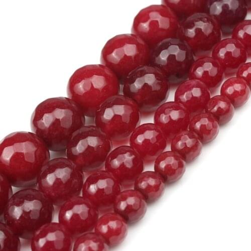 Faceted Red Chalcedony Round Loose Stone Beads For Jewelry Making Needlework 4 6 8 10 12 mm DIY Bracelet Necklace 15'' Wholesale