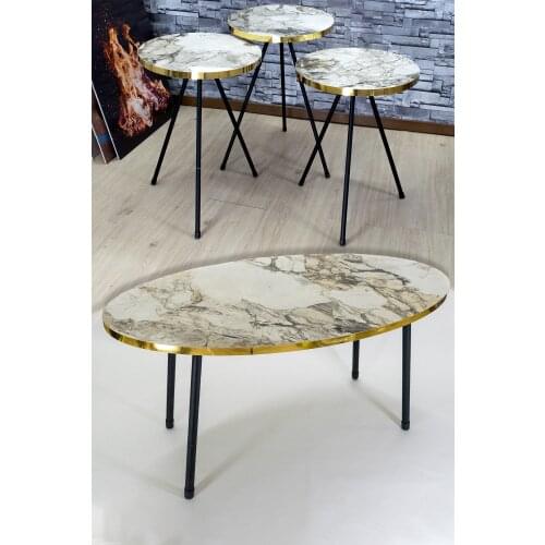 Zigon Coffee Table And Coffee Table in the Middle Ellipse Black Metal Toe Gold Ephesus Set
