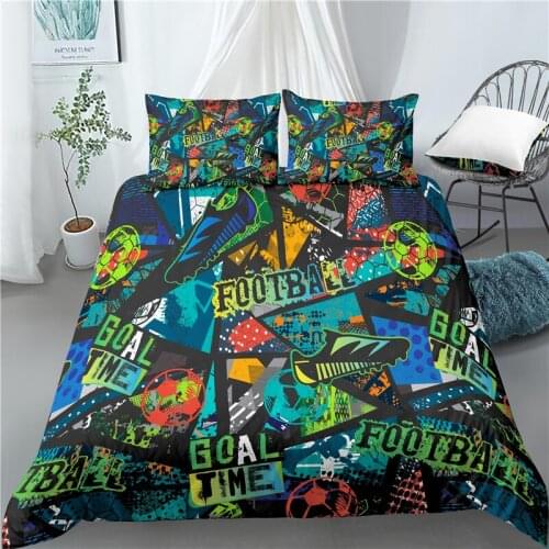 Luxury 3D Football Print Home Living 2/3Pcs Comfortable Duvet Cover PillowCase Kids Bedding Set Queen and King EU/US/AU Size