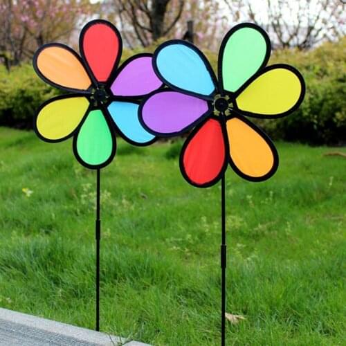 Colorful Rainbow Flower Windmill Spinner Wind Home Garden Yard Patio Outdoor Decoration Kids Toy Lightweight Easy Removal