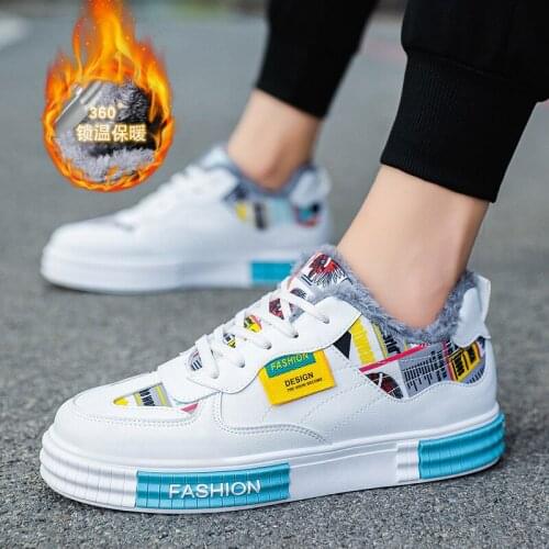 Mens Fashion Sneakers Outdoor Plus velvet Board Shoes Men Casual Shoes Hot Sale Student Shoes Men Vulcanize Shoes Lace-up Flats