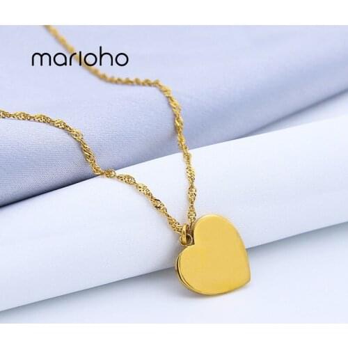 Marioho Faceted heart shape Refraction Water Wave Necklace Simple Gold Color Thin Chain Clavicle Chain Necklace Women Jewelry