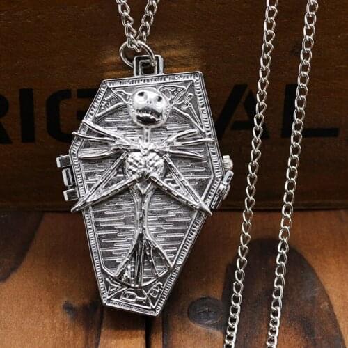 Fashion Coffin Design Sliver Pendant Pocket Watch For Christmas New Year Birthday Gift