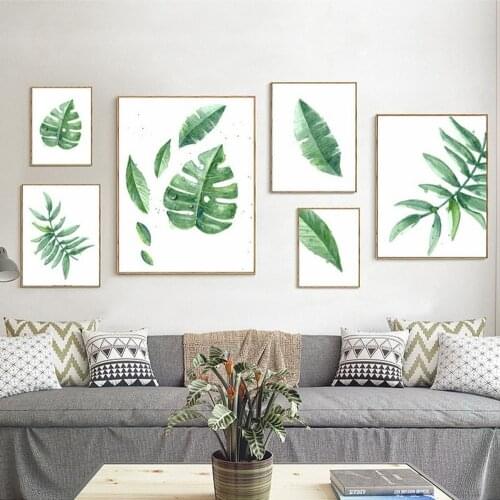 Nordic Minimalist Small Fresh Plant Canvas Painting Watercolor Green Leaf Art Poster Living Room Cafe Wall Decoration Pictures