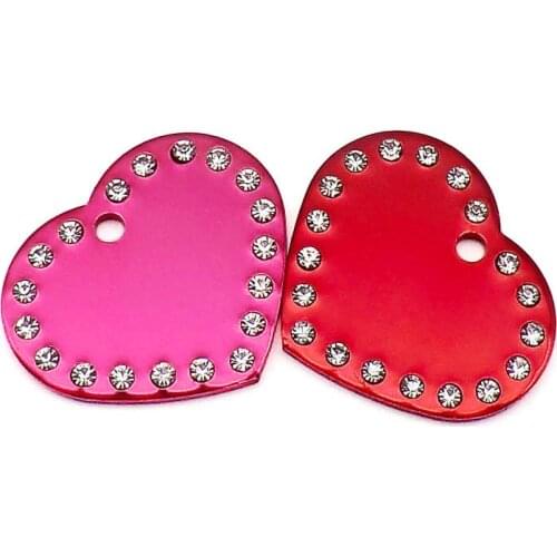 100Pcs/lot New Pet Dog ID Tags Personalized Double Sides Diamonds Love Shape Glitter ID Tags Engraved Puppy Name Adress Anti