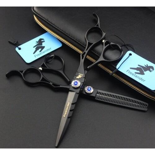 6.0 inch black paint hollow handle paint gemstone three tooth sword back hairdressing scissors Japan 440c advanced scissors