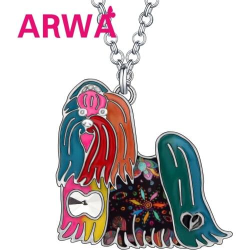 ARWA Enamel Alloy Maltese Dog Necklace Standing Animal Pendant Jewelry For Women Girl Kids Pet Lovers Charming Gift Accessories